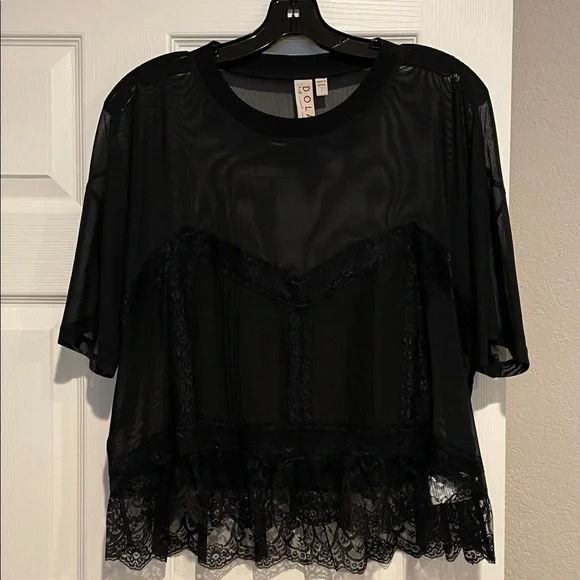 Anthropologie DOLAN Short Sleeve Sheer Lace Top Size L - Picture 6 of 10